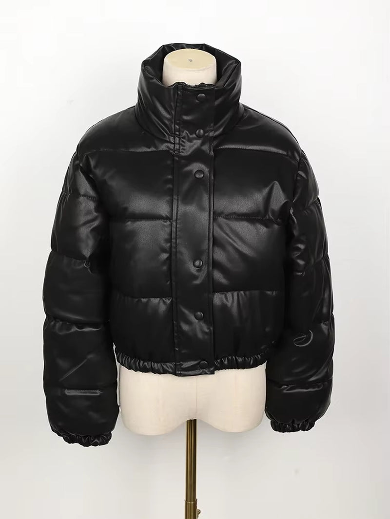Winter Parka Coat Women'S Jacket Thick Warm Women Fashion Black PU Leather Coats Women Elegant Zipper Faux Leather Jackets Tops