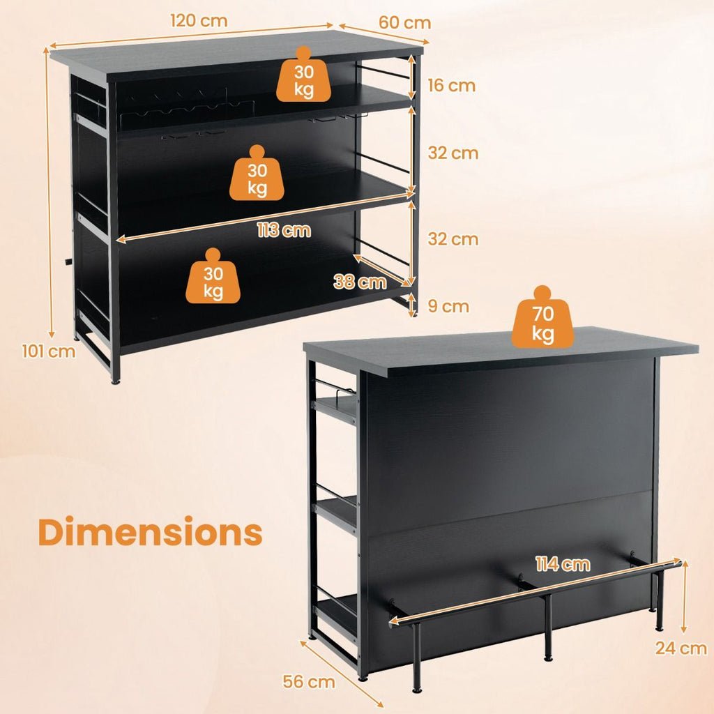 Industrial Home Bar Unit with 3 Open Shelves
