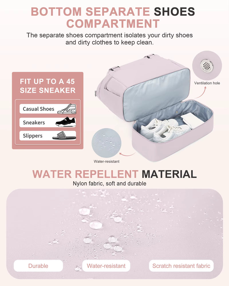 Gym Bag for Women, Large Travel Duffel Bag, Weekender Overnight Bag with Wet Pocket and Shoes Compartment for Travel, Gym, Yoga