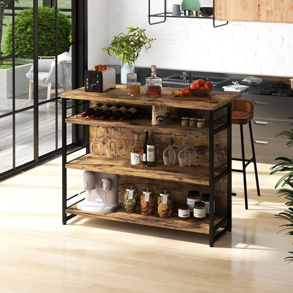 Industrial Home Bar Unit with 3 Open Shelves