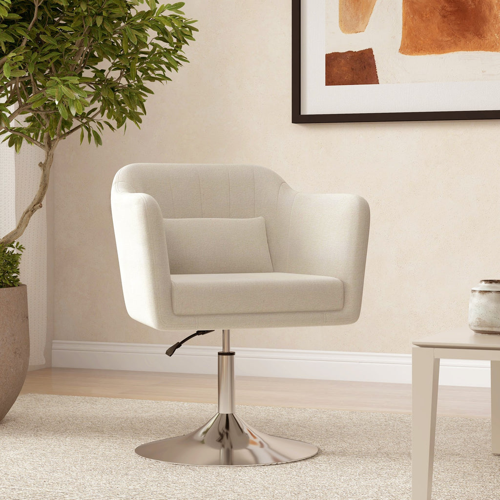 Stylish Retro Cream White Linen Swivel Tub Chair