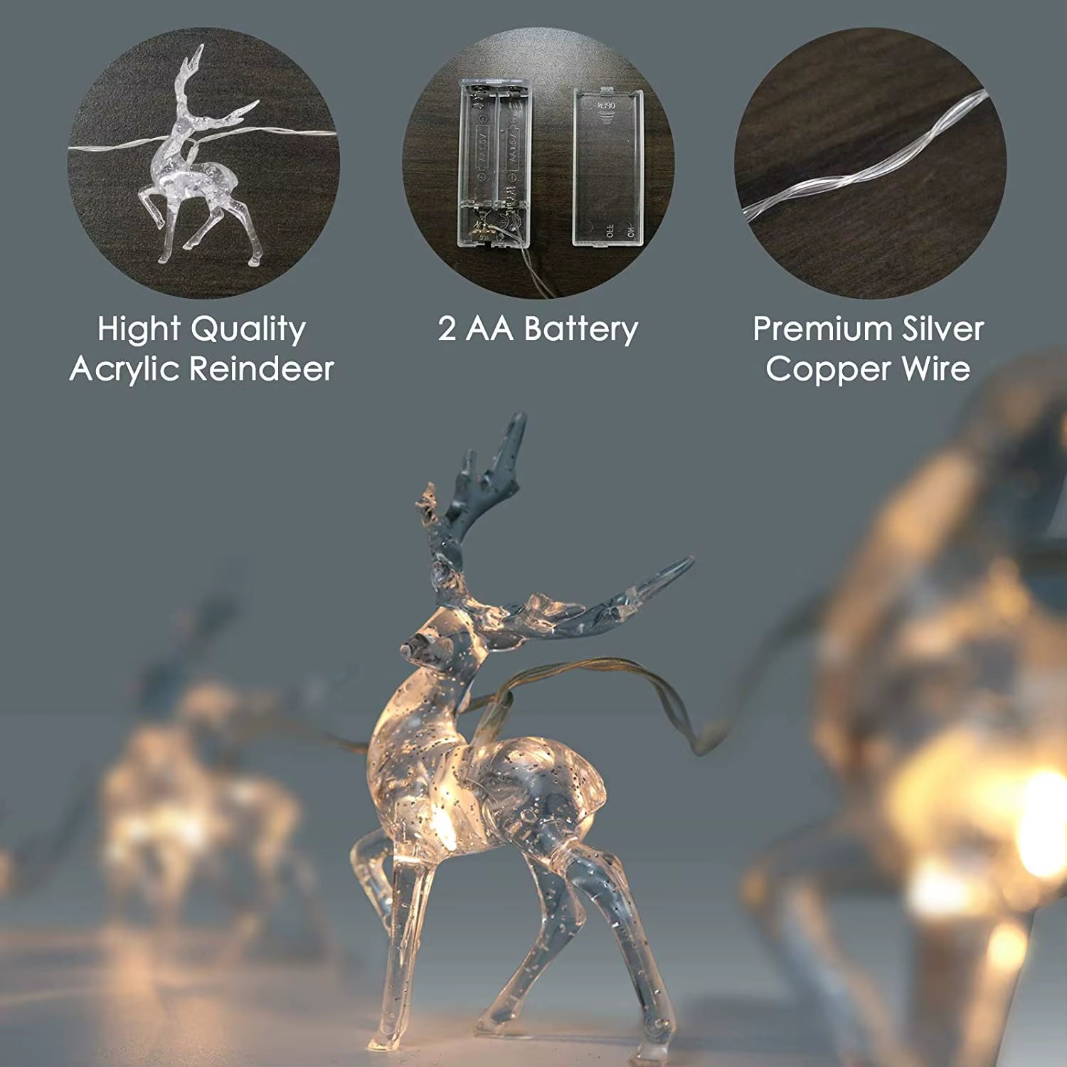 1.5M 10LED Christmas Reindeer String Lights Battery Operated Fairy Lights Christmas Holiday Indoor Home Decorations Navidad Noel