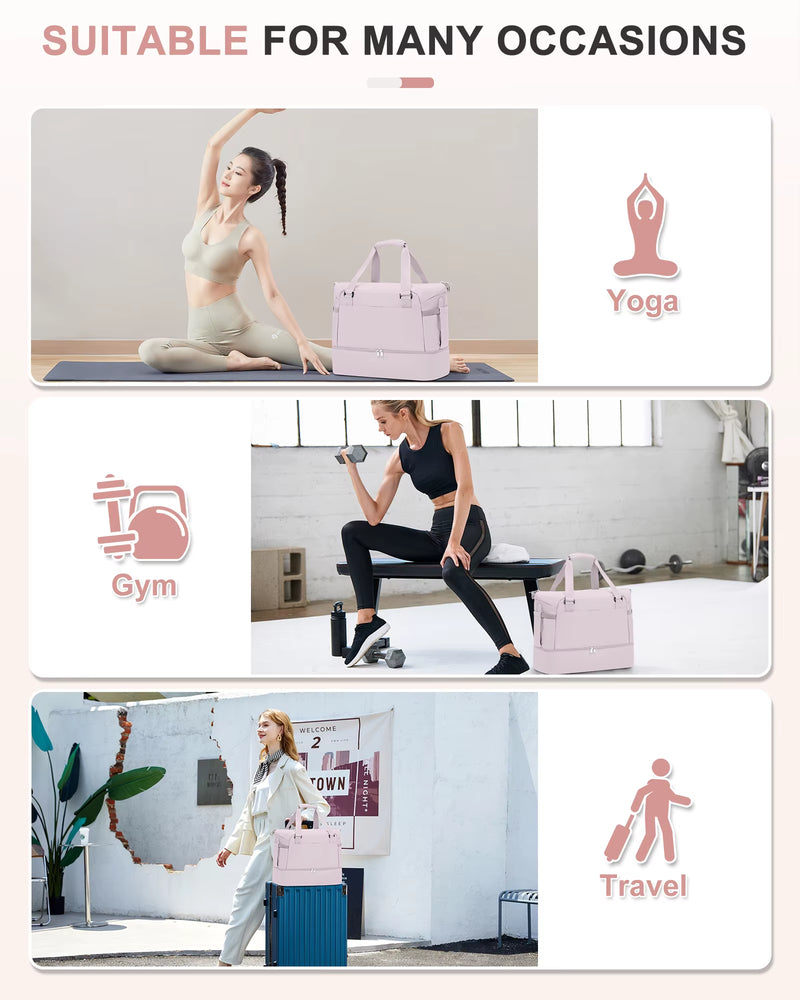 Gym Bag for Women, Large Travel Duffel Bag, Weekender Overnight Bag with Wet Pocket and Shoes Compartment for Travel, Gym, Yoga