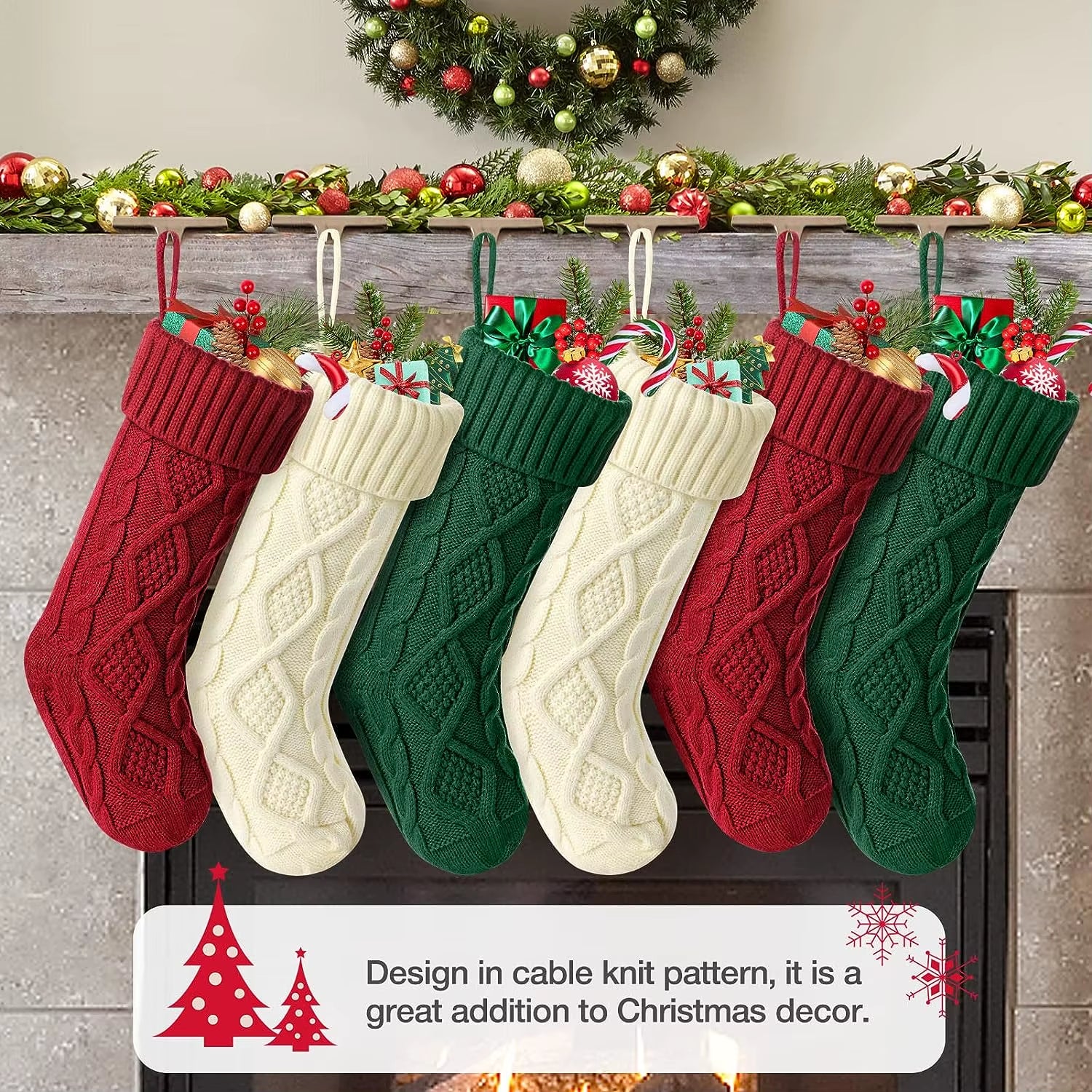 Christmas Stockings for Kids Large Size Cable Knit Stocking Christmas Decorations for Family Party