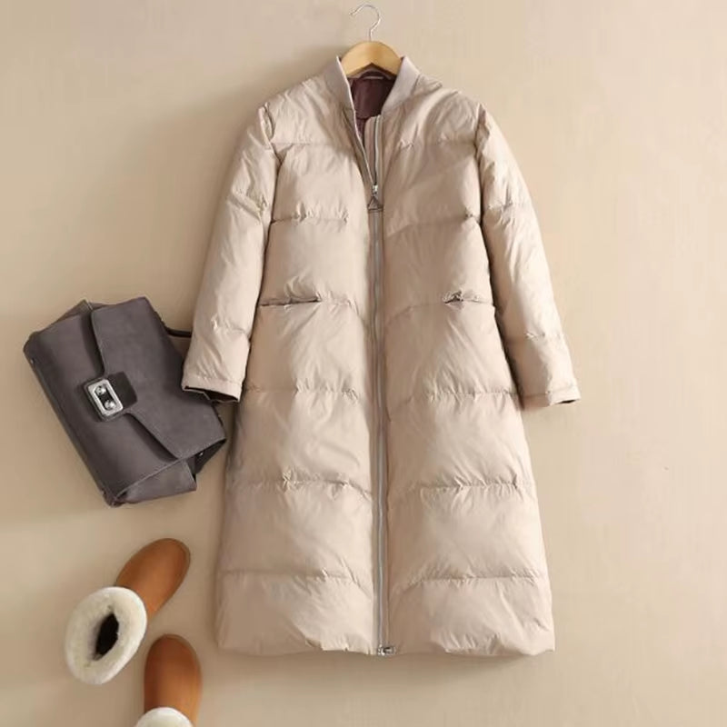 Winter Long Warm Duck down Jackets Women Fashion Oversize Thick Coat Autumn Casual Slim Pocket Parka ED1358