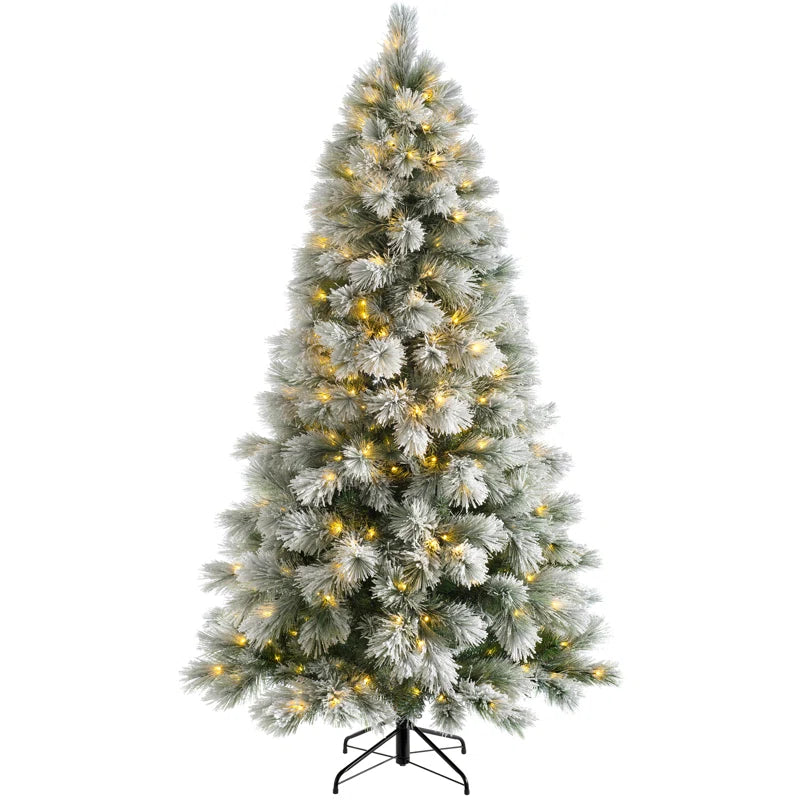 7Ft Snow Flocked Pine Artificial Christmas Tree with 350 Clear and White Lights