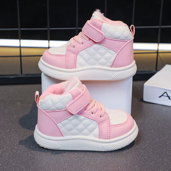 Fleece Lined Sports Shoes for Boys and Girls Warm Kids Shoes for Winter Running Sports Shoes and Basketball Shoes