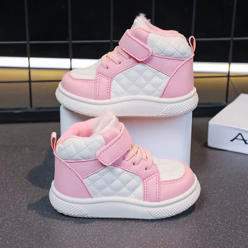 Fleece Lined Sports Shoes for Boys and Girls Warm Kids Shoes for Winter Running Sports Shoes and Basketball Shoes