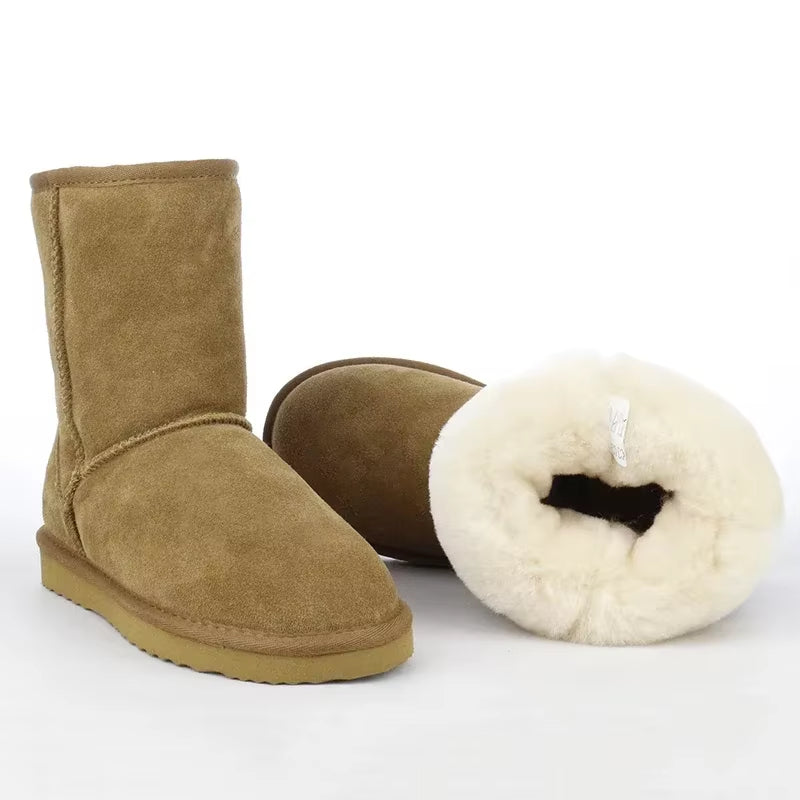 Cow Suede Leather Snow Boots Women Top Quality Australia Fur Boots Winter Boots for Women Warm Wool Ankle Boots Botas Mujer