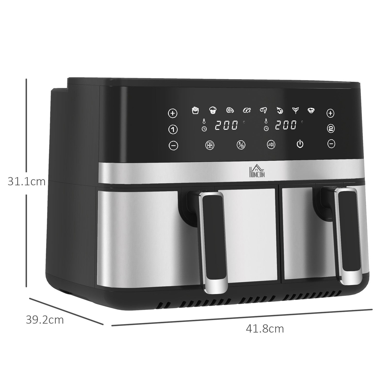 Dual Air Fryer, 8.5L Double Air Fryer with 8 Presets, Smart Finish, 2700W