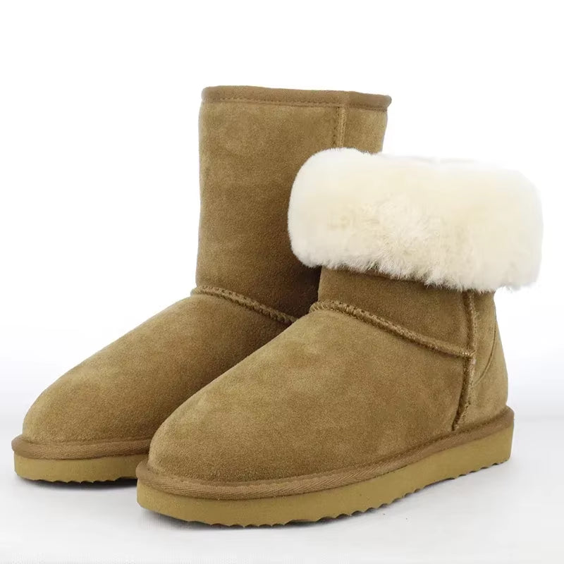 Cow Suede Leather Snow Boots Women Top Quality Australia Fur Boots Winter Boots for Women Warm Wool Ankle Boots Botas Mujer