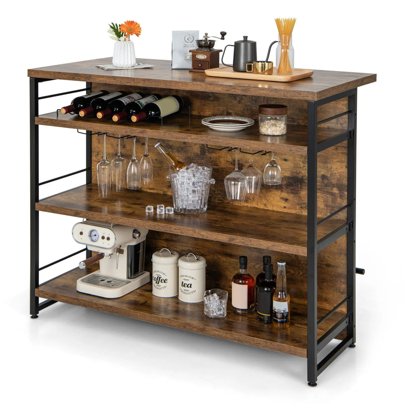 Industrial Home Bar Unit with 3 Open Shelves