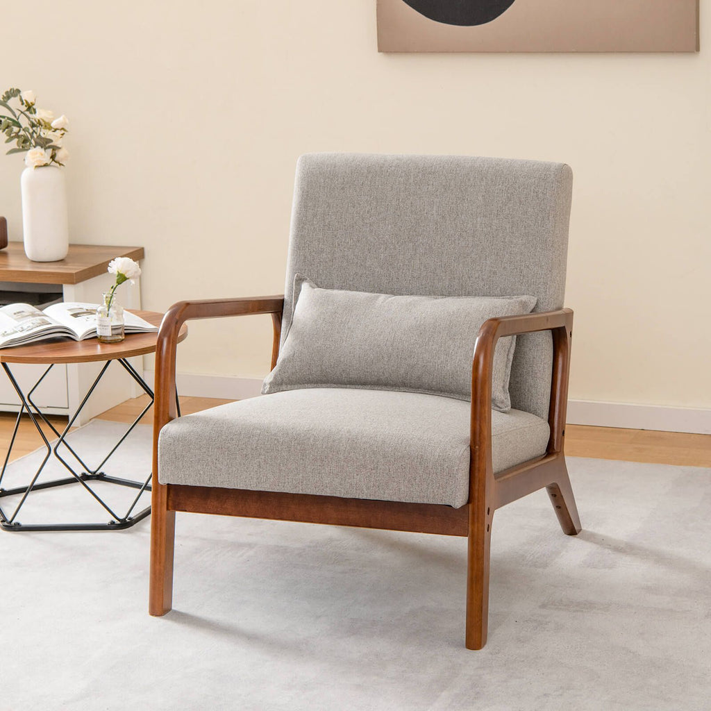 Modern Accent Chair with Lumbar Pillow and Rubber Wood Frame