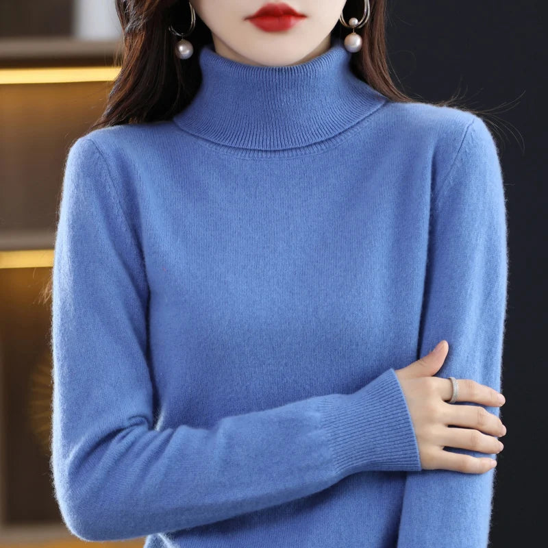 100% Merino Wool Cashmere Sweater Women Knitted Sweater Turtleneck Long Sleeve Pullovers Autumn Winter Clothing Warm Jumper Tops