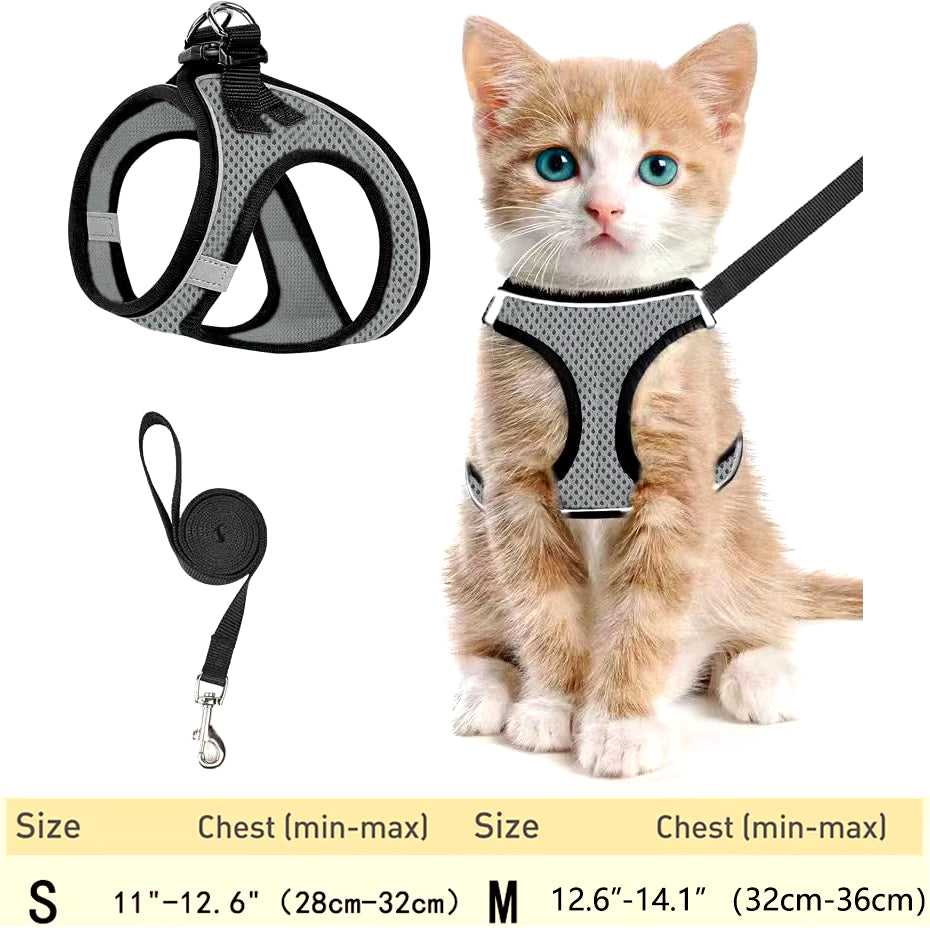 Cat Harness and Leash for Walking Escape Proof, Adjustable Kitten Vest Harness Reflective Soft Mesh Puppy Harness for Outdoor, C