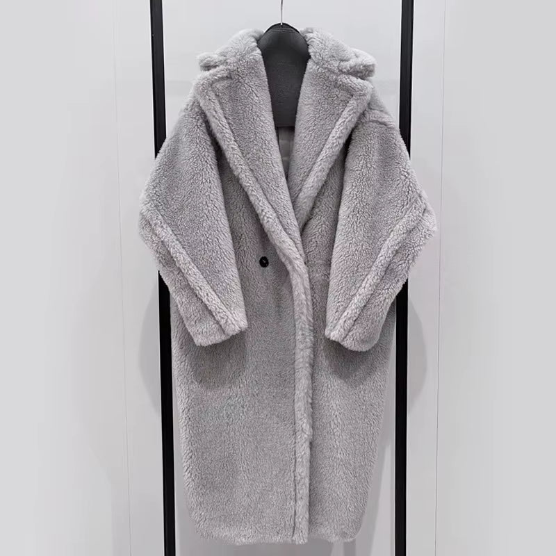 Real Fur Coat Wool Jacket Women Autumn Winter Thick Warm Soft Fleece Jacket Pocket Outerwear Overcoat Bear Teddy