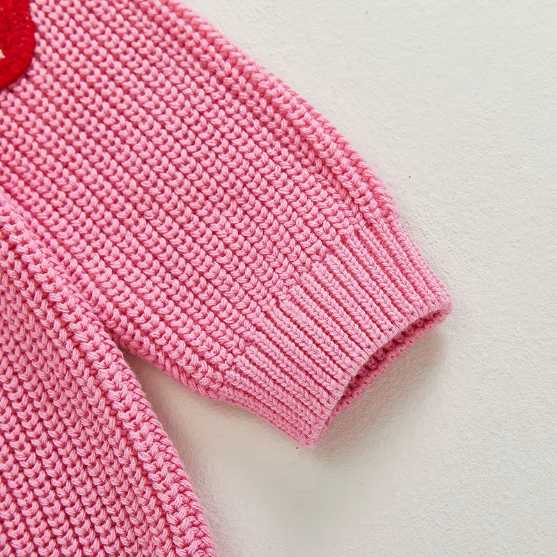 1-4Years Toddler Girls Sweater Strawberry Letter Embroidery Crew Neck Long Sleeve Kids Pullovers Jumper for Girls