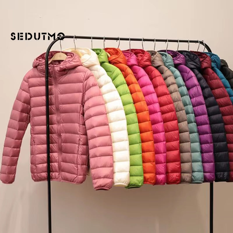Spring Womens down Jackets Ultra Light Winter Duck down Coat Short Hoodie Puffer Jacket Parkas ED659