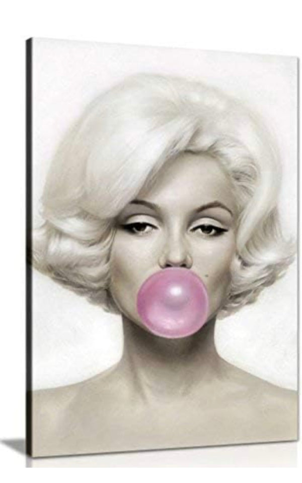 Marilyn Monroe Pink Bubble Gum Canvas Wall Art Picture Print, Framed Ready to Hang