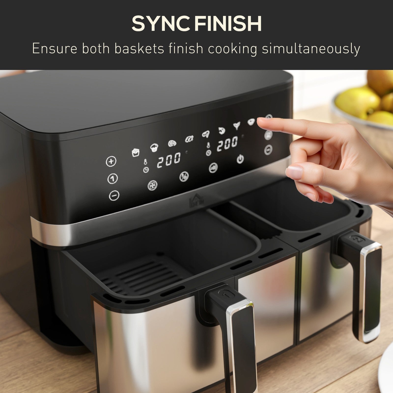 Dual Air Fryer, 8.5L Double Air Fryer with 8 Presets, Smart Finish, 2700W