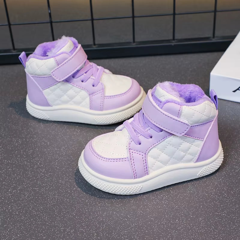 Fleece Lined Sports Shoes for Boys and Girls Warm Kids Shoes for Winter Running Sports Shoes and Basketball Shoes