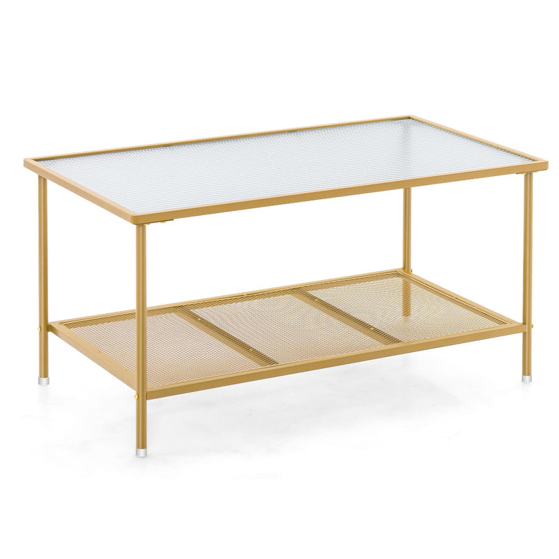 2-Tier Coffee Table with Shelf Tempered Glass Top