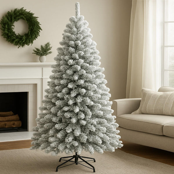 White Flocked 6Ft Christmas Tree with Stand Artificial Branches Home Xmas Decor