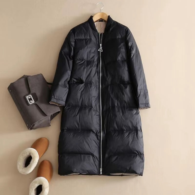 Winter Long Warm Duck down Jackets Women Fashion Oversize Thick Coat Autumn Casual Slim Pocket Parka ED1358