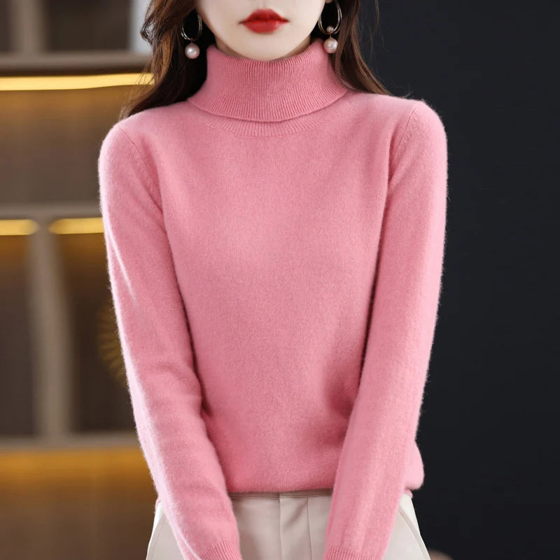 100% Merino Wool Cashmere Sweater Women Knitted Sweater Turtleneck Long Sleeve Pullovers Autumn Winter Clothing Warm Jumper Tops