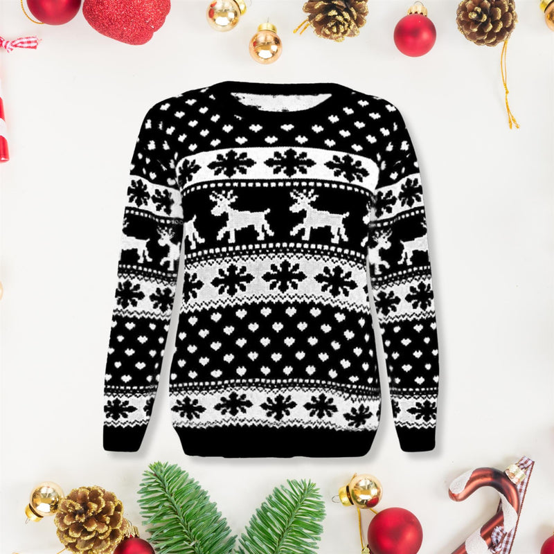 Kids Snowflake Reindeer Christmas Jumper Girls Boys Knitted Winter Xmas Sweater