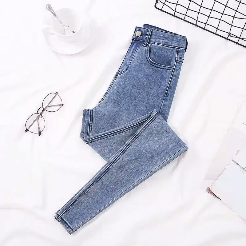 Elastic Strech Jeans for Women High Waist Full Length Skinny Pencil Black Blue Denim Pants Slim Streetwear Female Trousers