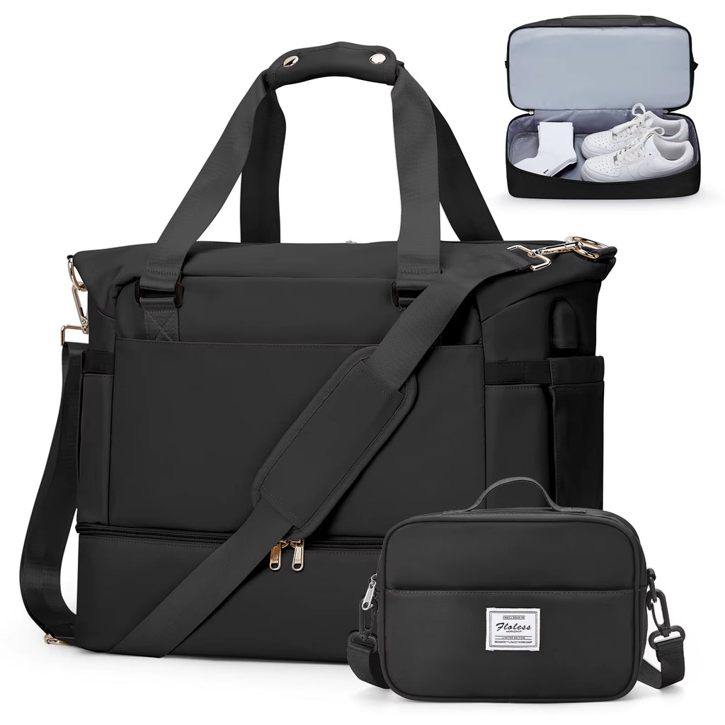 Gym Bag for Women, Large Travel Duffel Bag, Weekender Overnight Bag with Wet Pocket and Shoes Compartment for Travel, Gym, Yoga