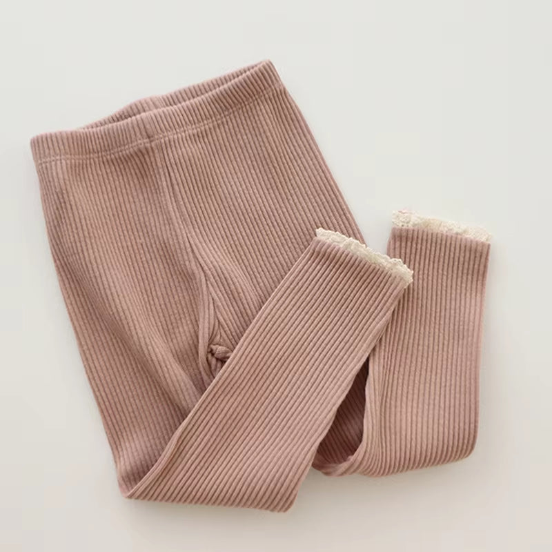 Baby Pants 2024 Knitted Candy Color Bottoms Outfits Toddler Girls Ribbed Leggings Striped Casual Trousers