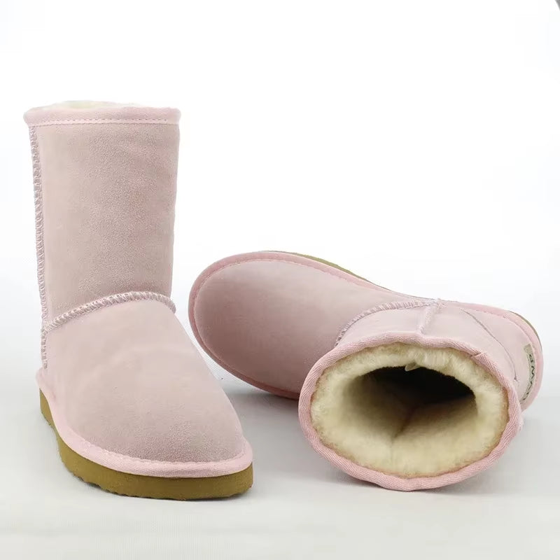 Cow Suede Leather Snow Boots Women Top Quality Australia Fur Boots Winter Boots for Women Warm Wool Ankle Boots Botas Mujer