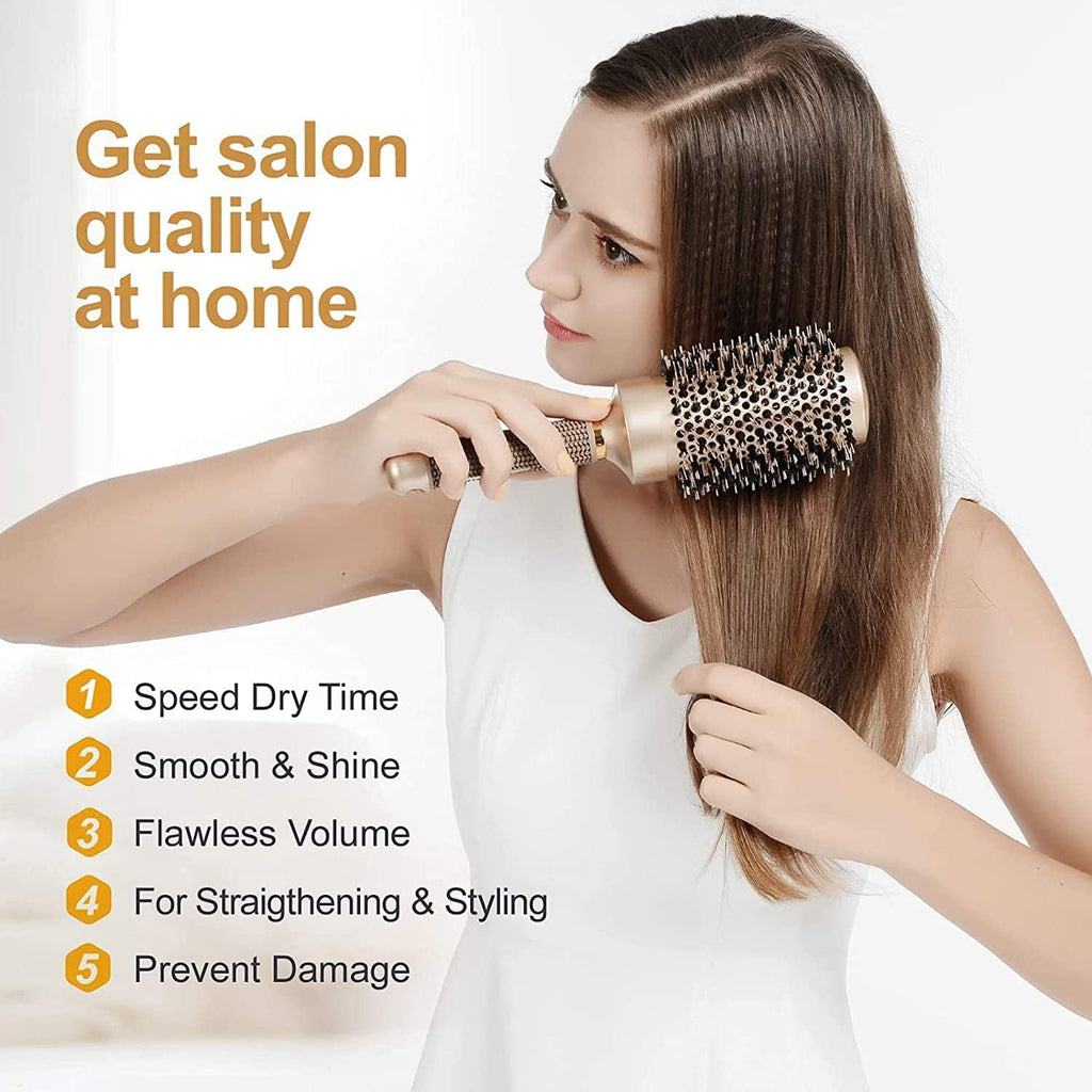 round Barrel Hair Brush with Simulation Boar Bristle, with Natural Wild Boar Bristles for Hair Blow Drying, Styling, Curling, Straightening, 53Mm Large, round Barrel Hair Brush