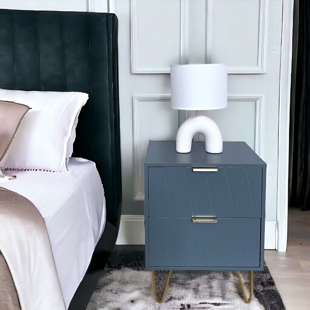 Bedside Tables with 2 Drawer Gold Legs Side Table Bedroom Furniture Grey