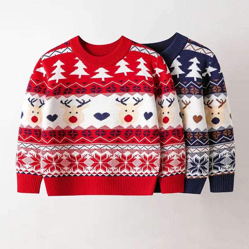 Christmas Reindeer Sweaters Boys Girls Xmas Pullovers Cartoon Deer Jumper