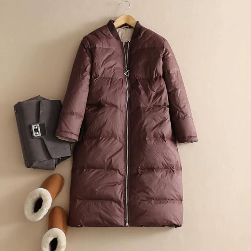 Winter Long Warm Duck down Jackets Women Fashion Oversize Thick Coat Autumn Casual Slim Pocket Parka ED1358