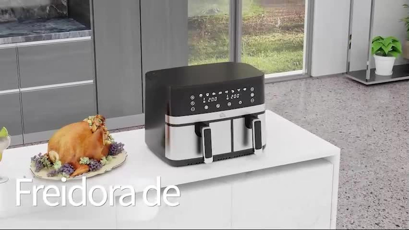 Dual Air Fryer, 8.5L Double Air Fryer with 8 Presets, Smart Finish, 2700W