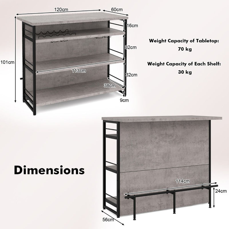 Industrial Home Bar Unit with 3 Open Shelves