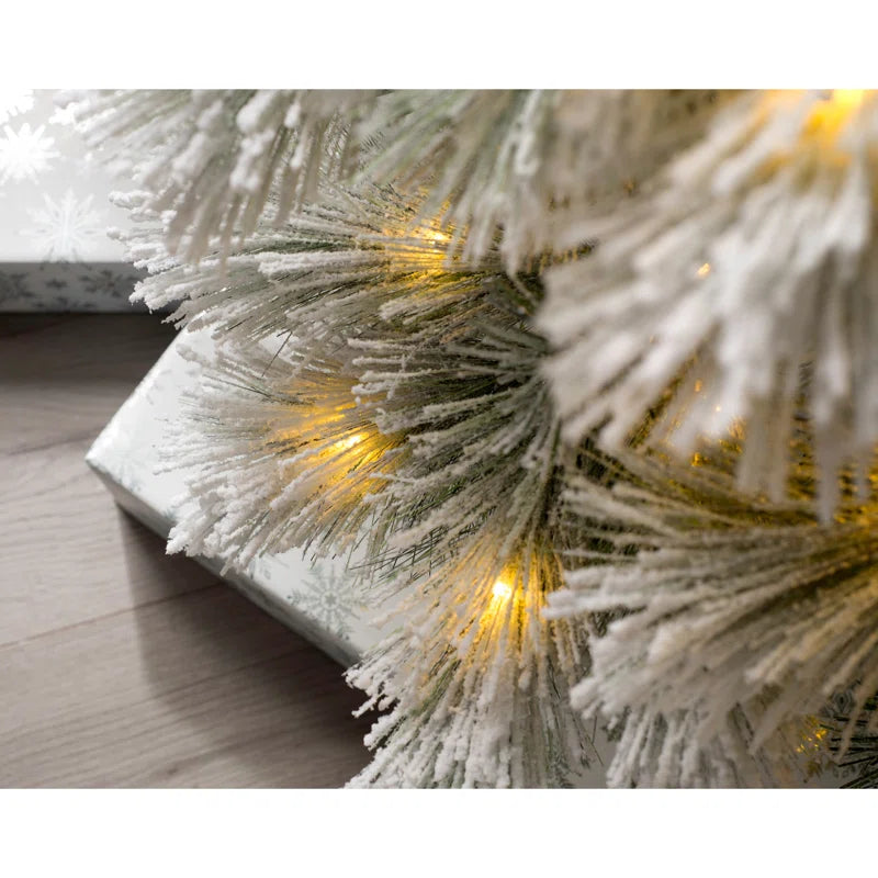 7Ft Snow Flocked Pine Artificial Christmas Tree with 350 Clear and White Lights