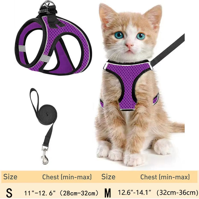 Cat Harness and Leash for Walking Escape Proof, Adjustable Kitten Vest Harness Reflective Soft Mesh Puppy Harness for Outdoor, C