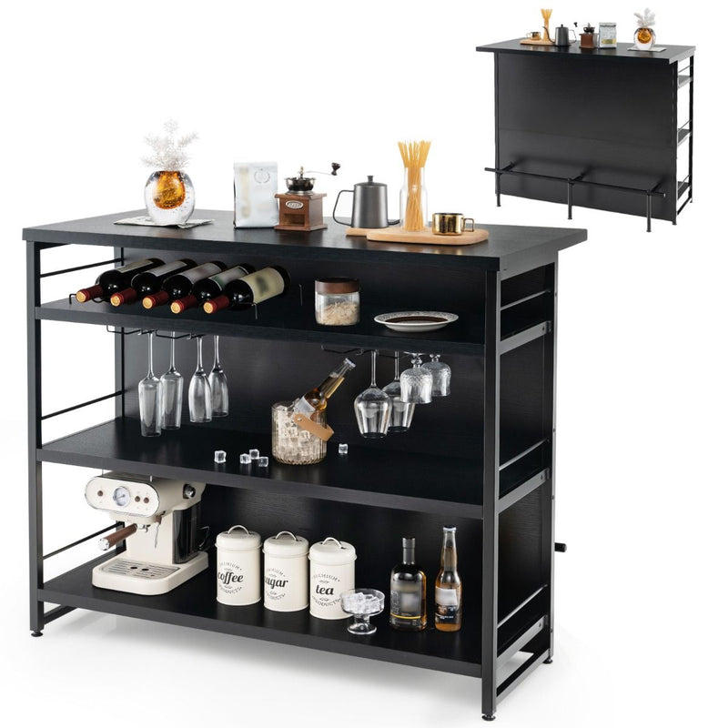 Industrial Home Bar Unit with 3 Open Shelves