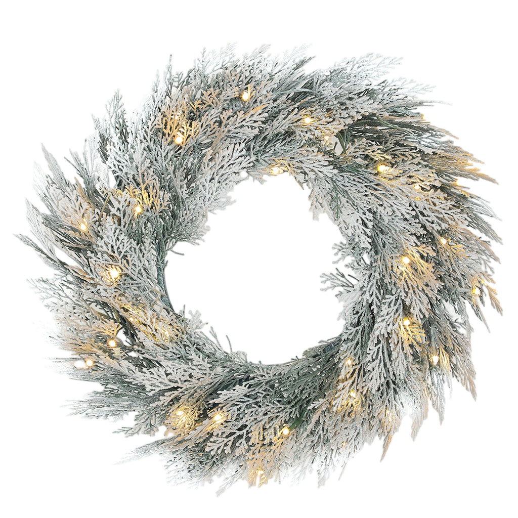HOMCOM 60 Cm Prelit Christmas Wreath, Flocked Front Door Wreath with Timer