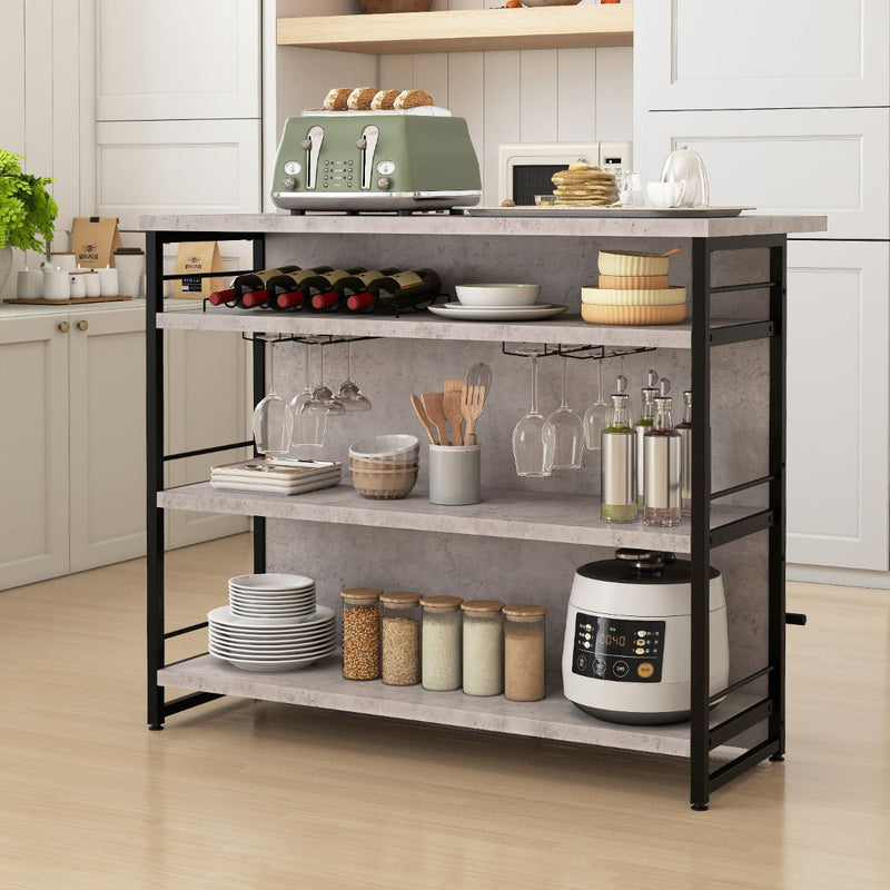 Industrial Home Bar Unit with 3 Open Shelves