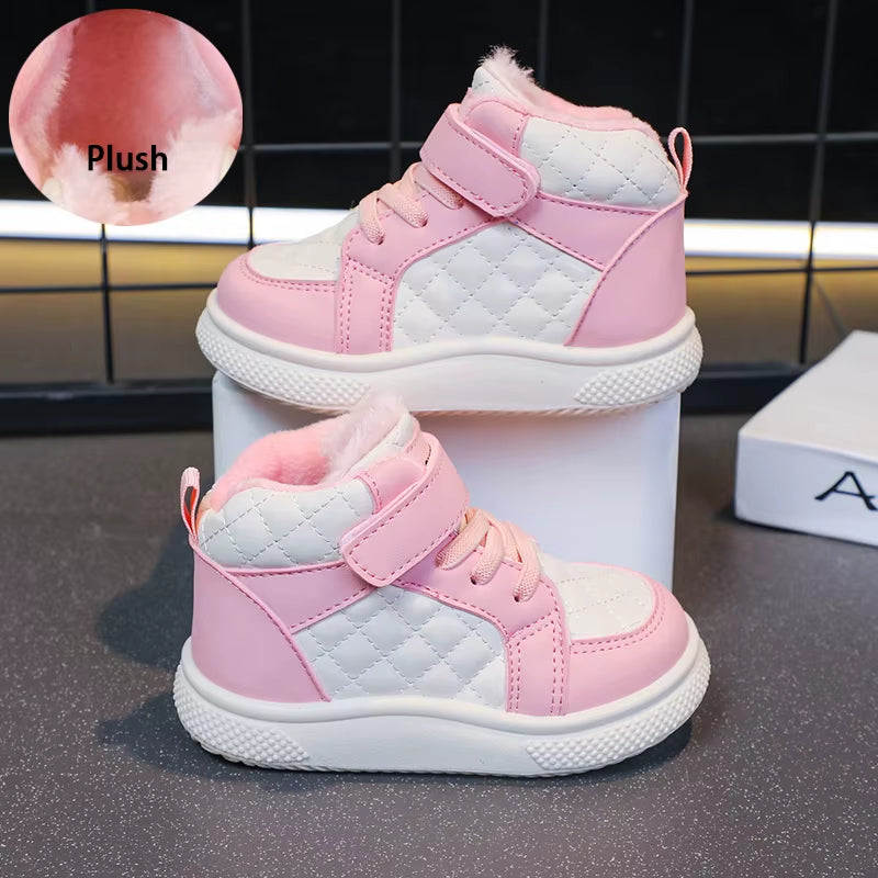 Fleece Lined Sports Shoes for Boys and Girls Warm Kids Shoes for Winter Running Sports Shoes and Basketball Shoes