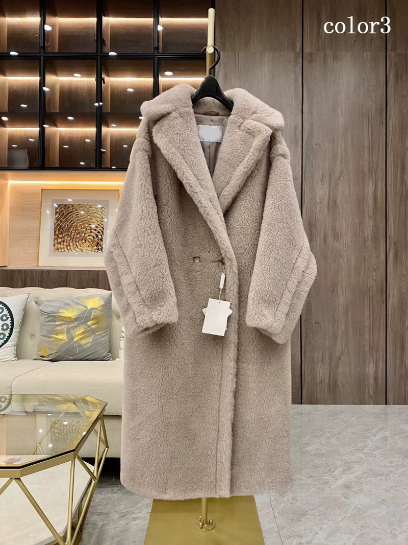 Real Fur Coat Wool Jacket Women Autumn Winter Thick Warm Soft Fleece Jacket Pocket Outerwear Overcoat Bear Teddy