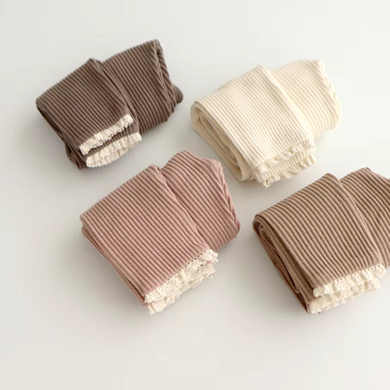 Baby Pants 2024 Knitted Candy Color Bottoms Outfits Toddler Girls Ribbed Leggings Striped Casual Trousers