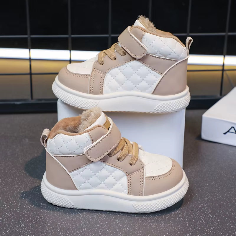 Fleece Lined Sports Shoes for Boys and Girls Warm Kids Shoes for Winter Running Sports Shoes and Basketball Shoes