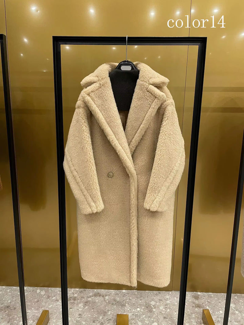 Real Fur Coat Wool Jacket Women Autumn Winter Thick Warm Soft Fleece Jacket Pocket Outerwear Overcoat Bear Teddy